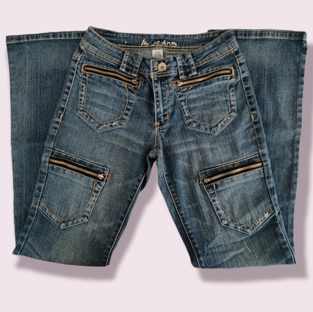 AB Wide Leg Blue Jeans with multiple pockets - Picture 4 of 16